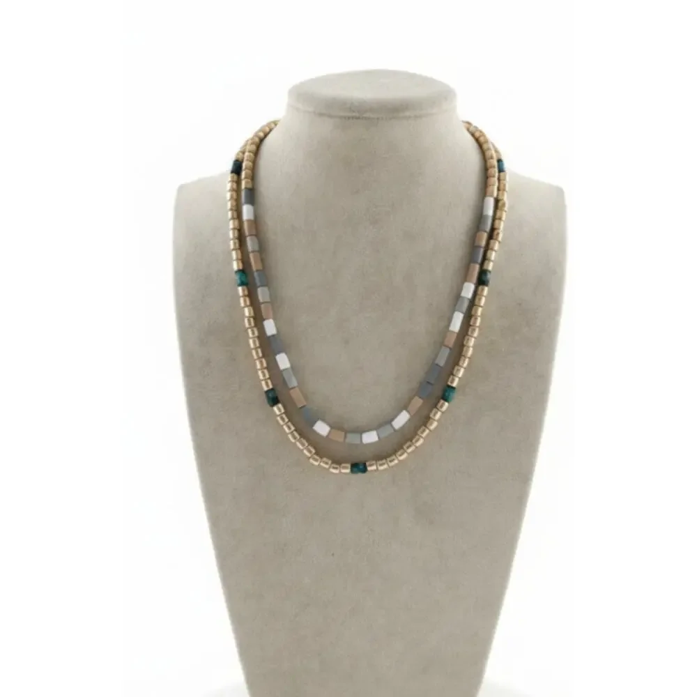 Pomina Gold Natural Tone Beaded Layer Necklace  New
